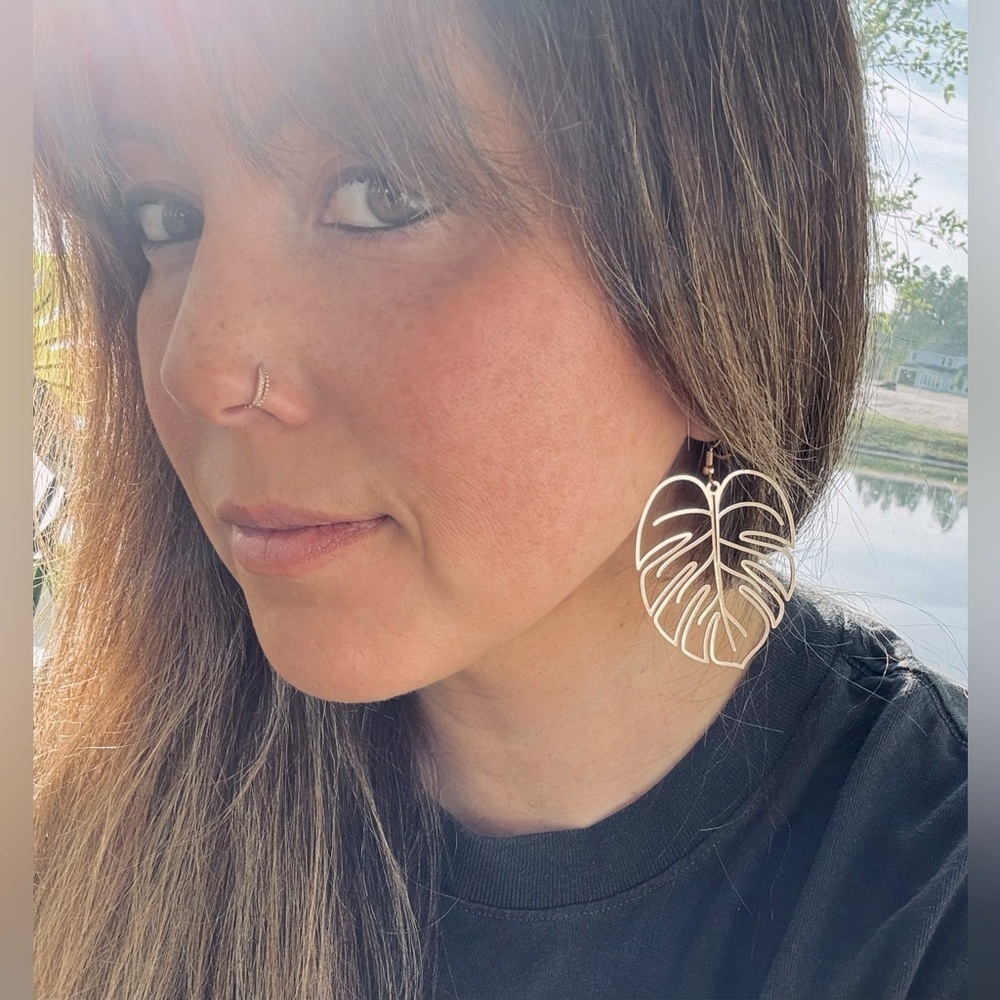 Gold Monstera Drop Fashion Earrings